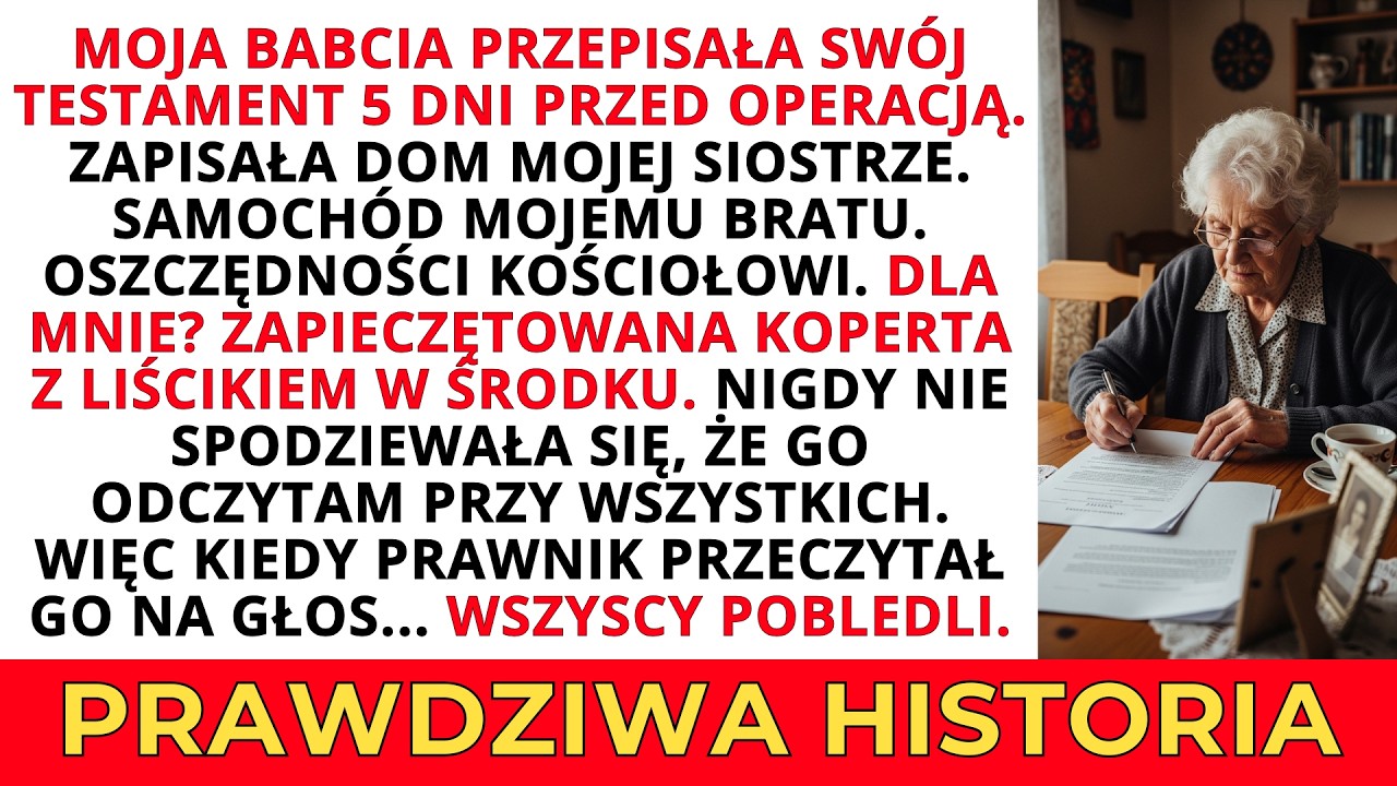 Moja babcia zapisała wszystko mojemu rodzeństwu w testamencie — zapieczętowana koperta ujawniła to