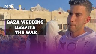 Displaced Palestinian couple hold wedding celebration in Deir al-Balah