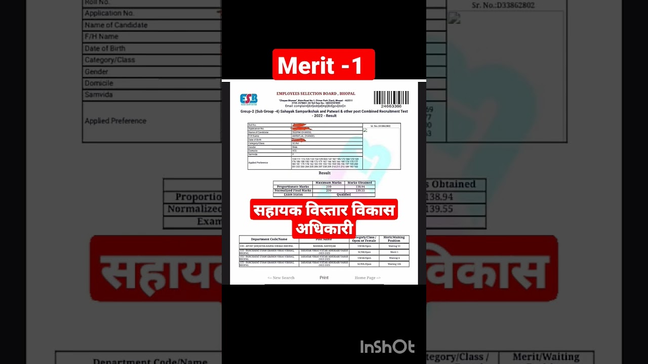 सहायक विस्तार विकास अधिकारी Rank -1 MP PATWARI RESULT || MP PATWARI CUTOFF