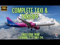 RODAJE y DESPEGUE Real en BARCELONA T2: Desde Stand 114 a Pista 24L con Explicación y Navigraph