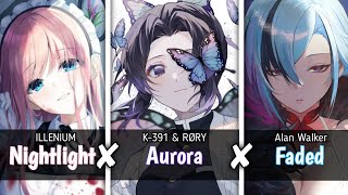 Nightcore - Nightlight ✘ Aurora ✘ Faded (Switching Vocals) | Lyrics