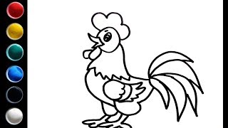 How to draw a Rooster with gouache