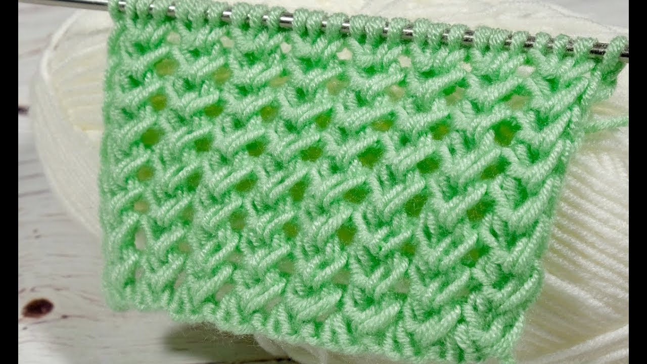 Простые узоры спицами. Ажурный вертикальный колос.