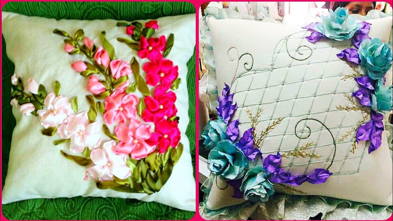 Very Attractive Handmade Ribbon Embroidery Pillow Cover Pattern 2023