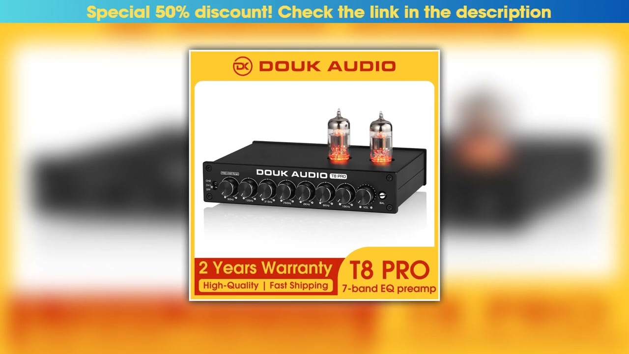 Top Douk Audio T8PRO HiFi Valve Tube Stereo Balanced XLR/RCA Preamp 7-band EQ Equalizer Home for Ho