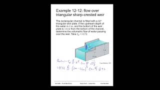 Fluid Mechanics - flow over triangular sharp crested weir - Example 12-12