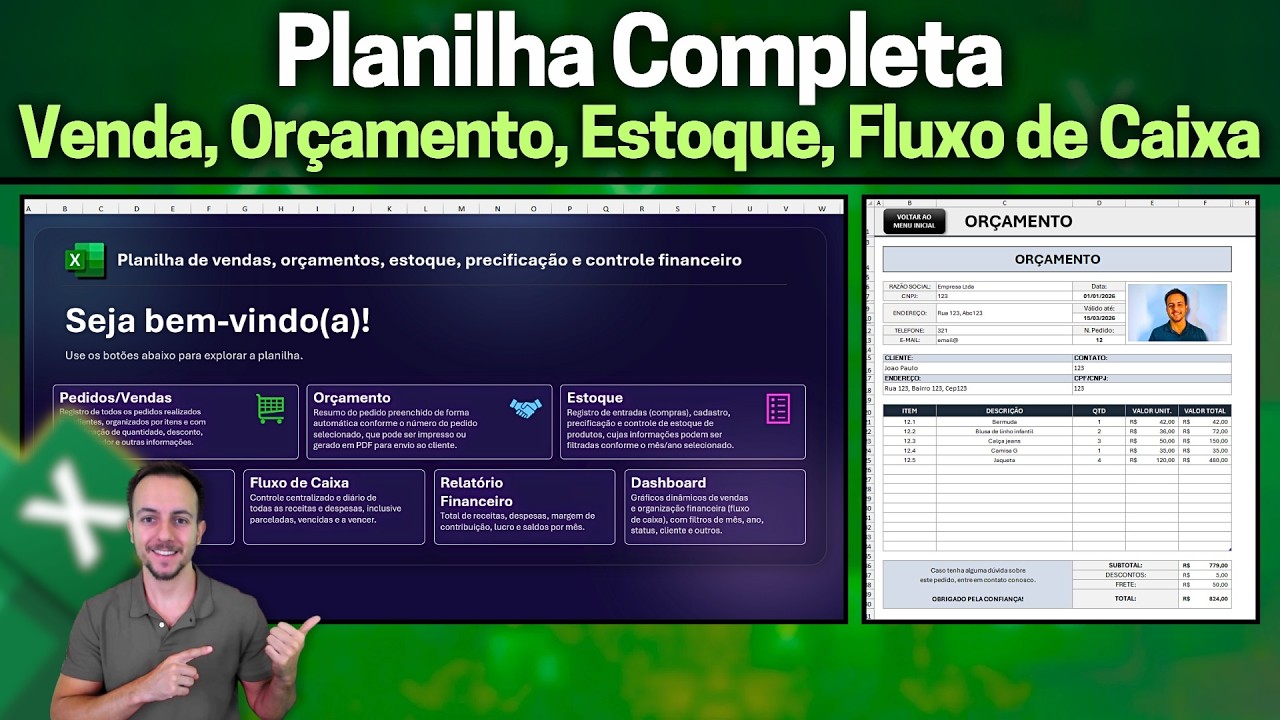 Planilha Profissional Excel: Venda, Orçamento, Estoque, Precificação, Fluxo de Caixa