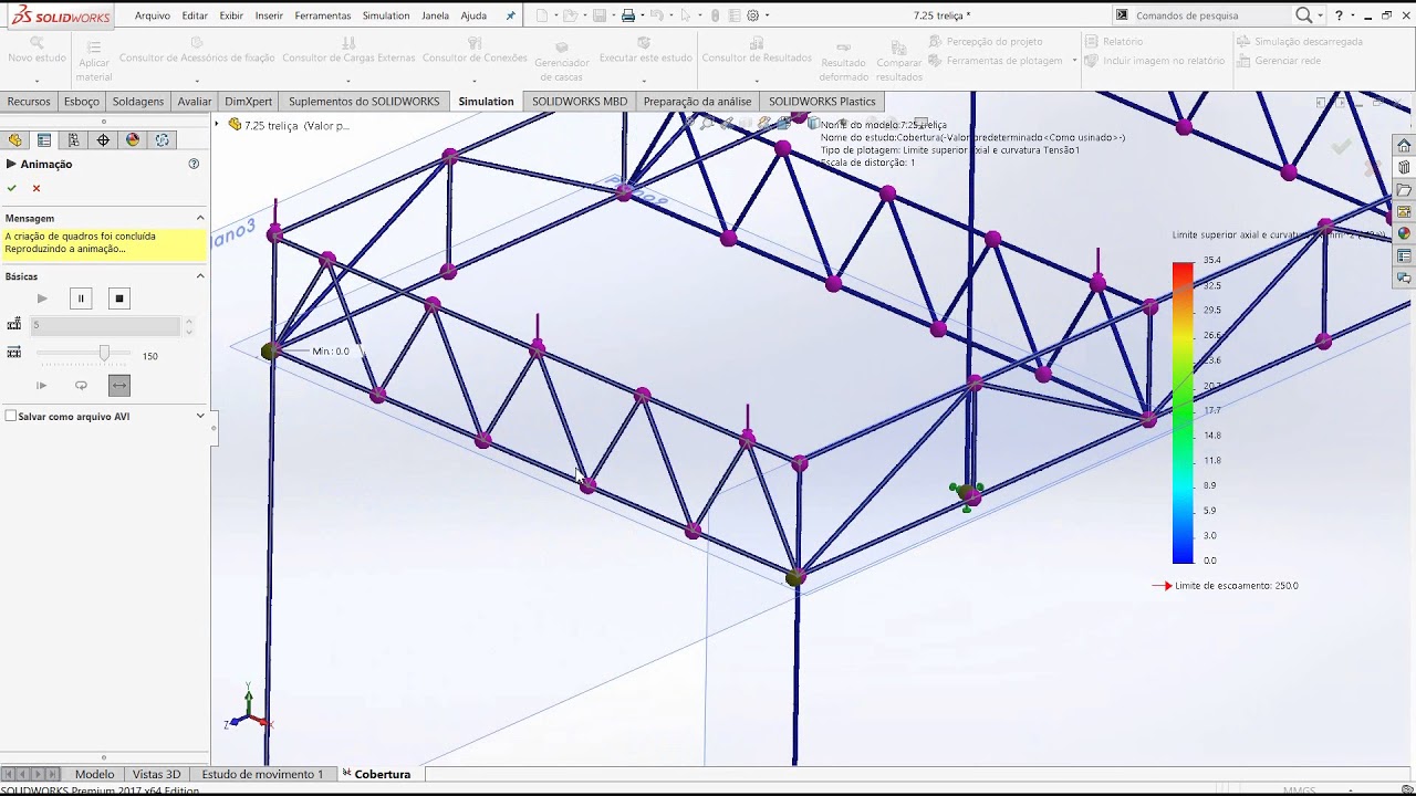 Aula 221 - Simulation Analise Força em Estrutura Metálica - Solidworks - Marcelo Pereira