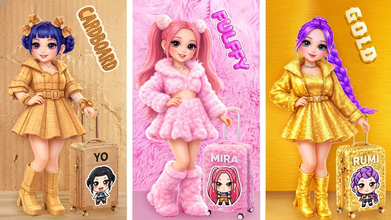 K-POP 데몬 헌터 휴가 대결: 카드보드 vs 플러피 vs 골든 헌트릭스! 부자 vs 가난 챌린지 | LiLiLaLa Korea