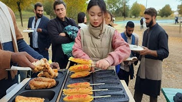 A talented chef!🥰Word skewer cake | Gold coin cake 🥳 #streetfood #satisfying #satisfyingvideo