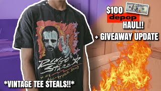 $100 DEPOP HAUL OF CRAZY VINTAGE TEE STEALS!! W/ TRY ON + UPDATE TO THE $150 GIFT CARD GIVEAWAY!!