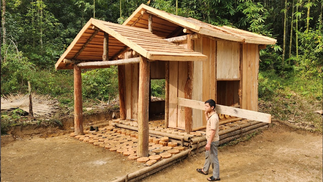 ATIMELAPSE: Building a dwelling to live in during the harsh winter, surviving in the forest.