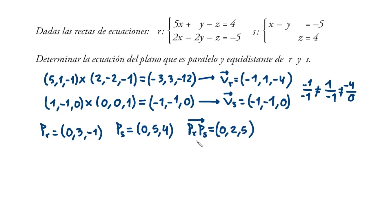 Ejercicio.  Plano que equidista de dos rectas