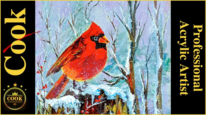 How to Paint a Red Bird on a Fence in Winter an Ac...