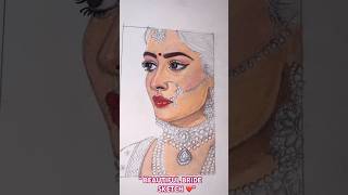 “Handmade bridal artwork | Realistic colour pencil sketch 🎨” #art #drawing #painting
