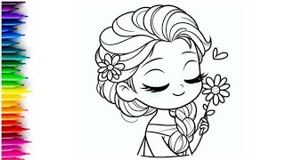 Elsa coloring Book and Page for kids and toddlers, Let's learn together 