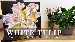 How to Mix Colours to Paint Realistic Flowers || White Tulip Painting Tutorial + Timelapse