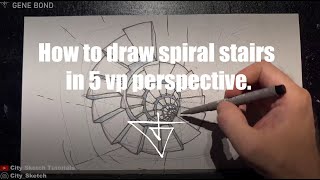 How to draw spiral stairs in 5 vp perspective.