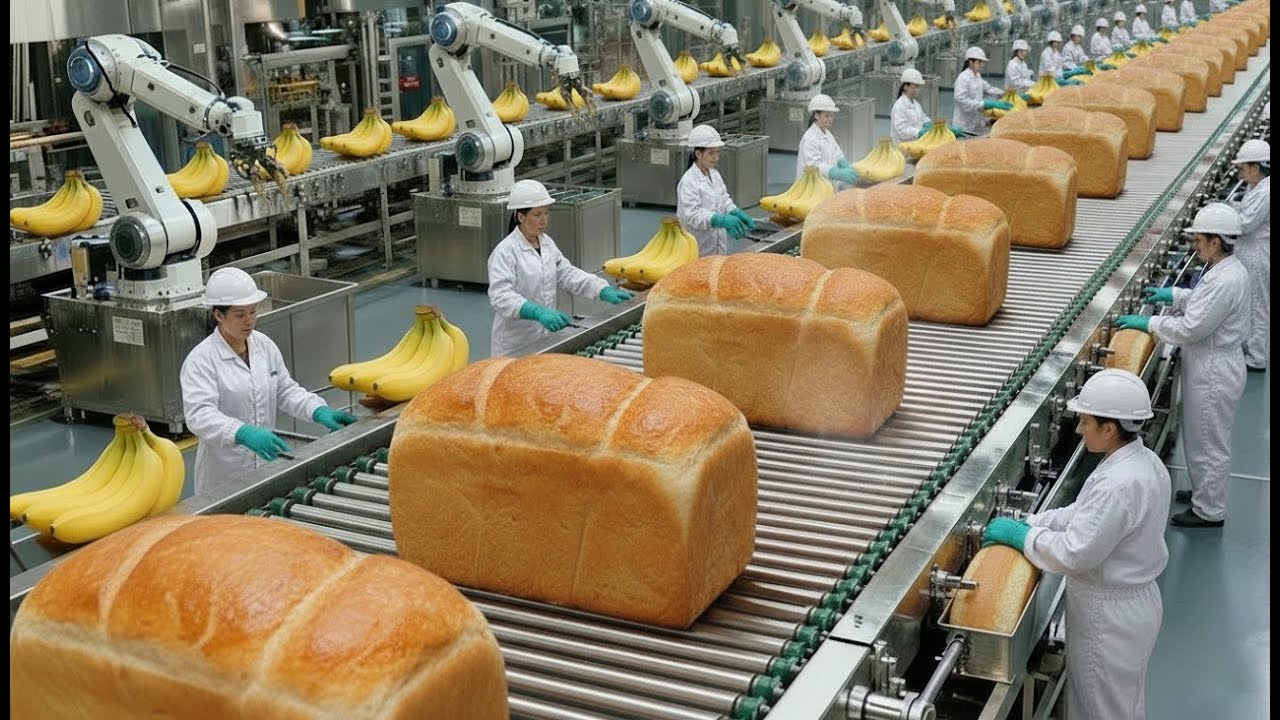 INSANELY SATISFYING: Banana Bread Mass Production on a High-Speed Factory Line