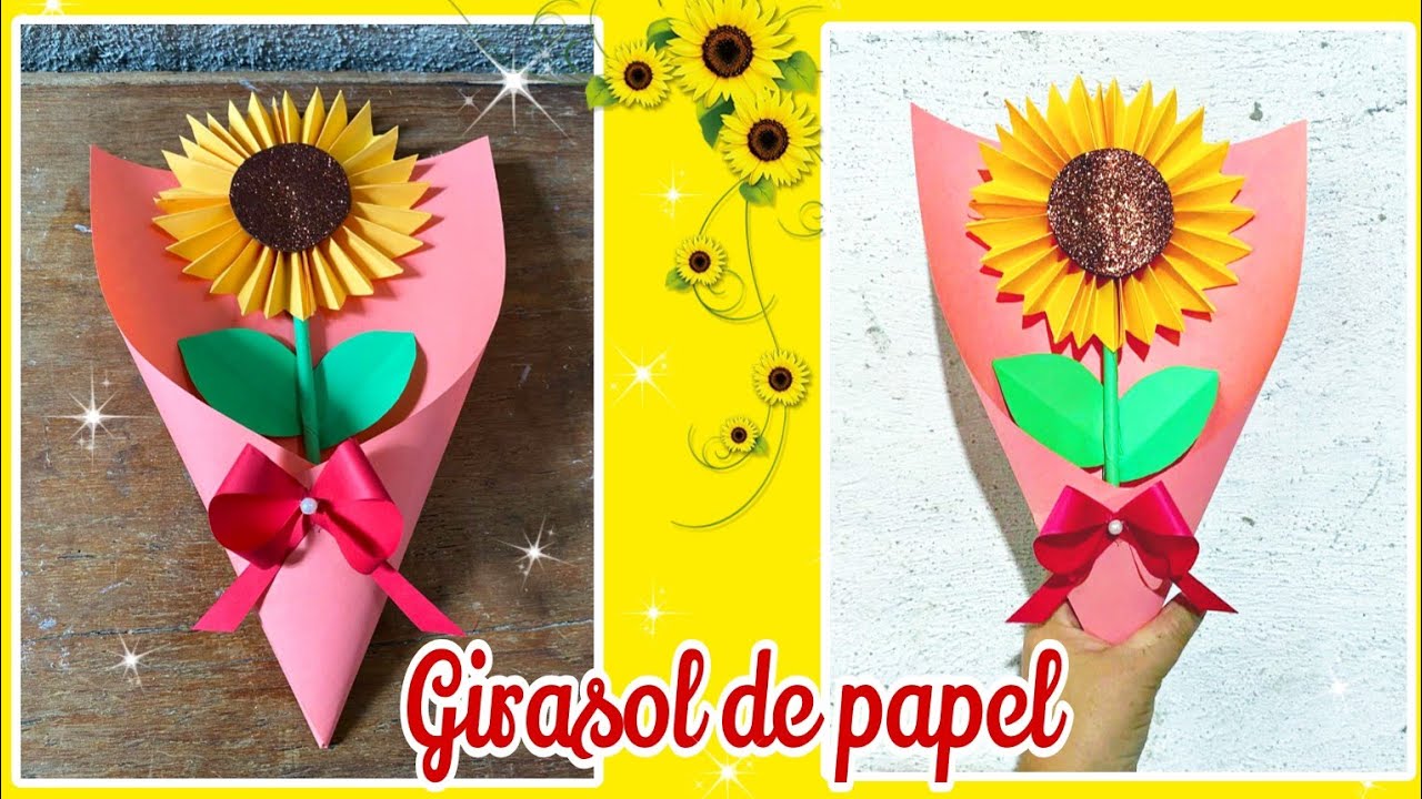 GIRASOL de papel 🌻\ramo de FLORES AMARILLAS\flores de papel\*Diy manualidades 🌻✂️