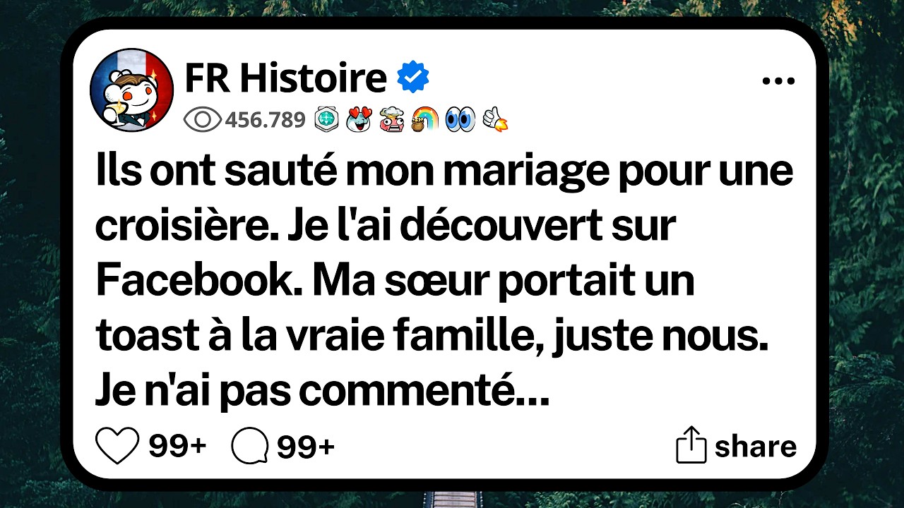 Quatre jours après mon mariage, je faisais défiler Facebook quand je suis tombé sur la vidéo. Ma sœur, mon père et ma mère, bronzés, un verre à la main, sur le pont d’un bateau de croisière. Ils...
