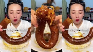 ASMR MUKBANG| Yakisoba Fire noodles Frank Sausage, Vienna Sausage, Sausage Rice cake.