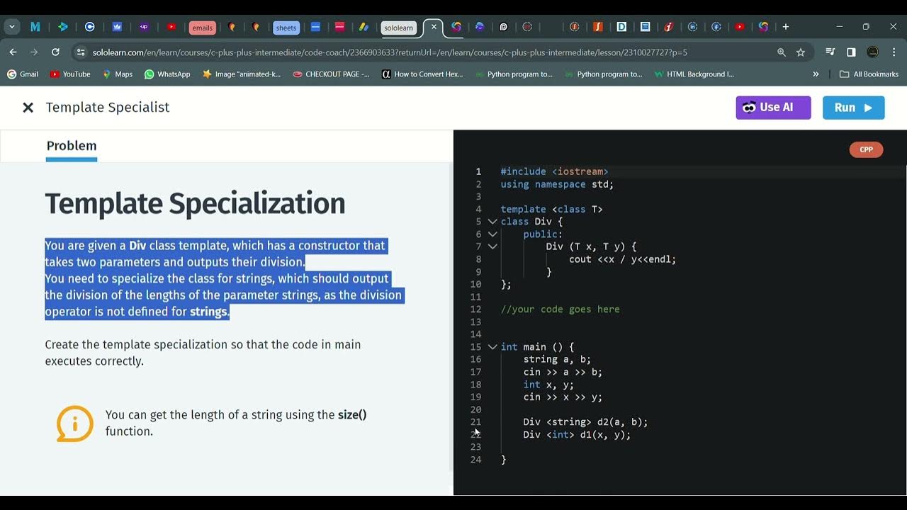 33 Template Specialization C++ intermediate Sololearn YouTube