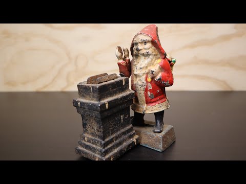 Vintage Metal Santa Coin Bank Restoration. Santa Claus Is Coming To Town!