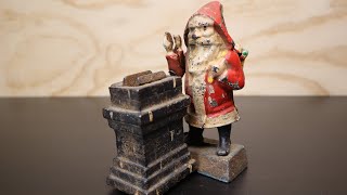 Vintage Metal Santa Coin Bank Restoration. Santa Claus is Coming to Town!