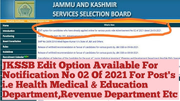 Jkssb Edit Option Notification No 2 Of 2021 | jkssb edit option | jkssb form editing option |jkssb|
