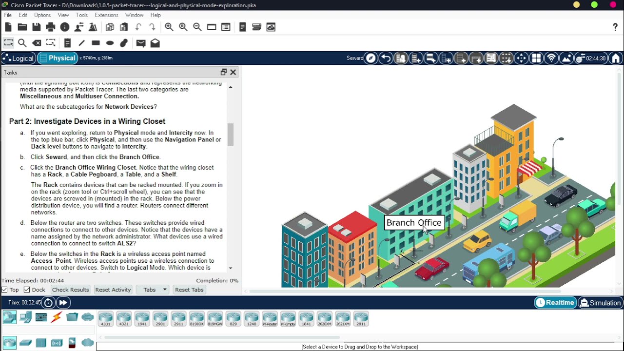 1.0.5 packet tracer - logical and physical mode exploration