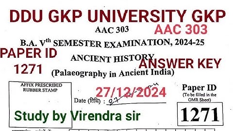 DDU GKP UNIVERSITY GKP B.A. 5th SEMESTER SUBJECT ANCIENT HISTORY ACC 303 ANSWER KEY 27/12/2024