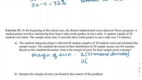Algebra 2 Unit 13 Lesson 5 sample Means, Margin or Error and Confidence Levels