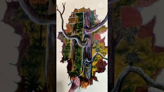 Wall painting # Part-1 // Broken brick wall painting // Oil painting //