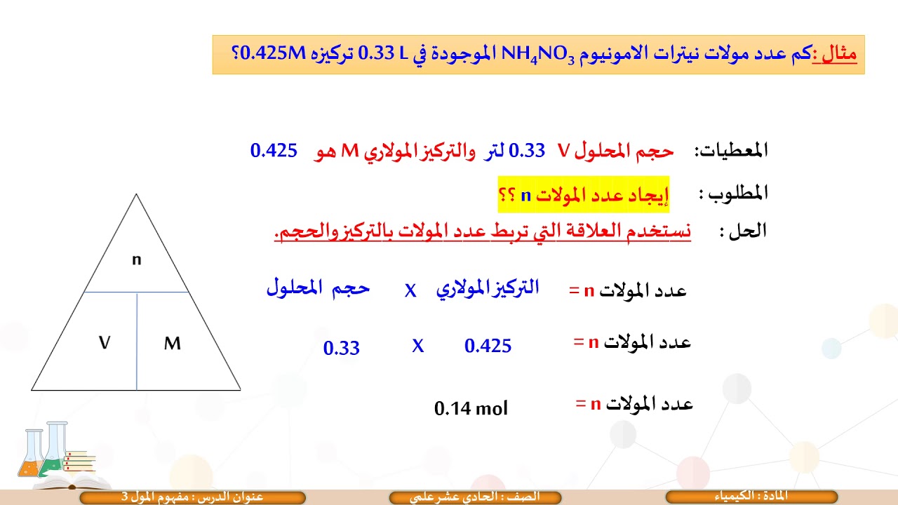 الحادي عشر   كيمياء   المسار العلمي مفهوم المول 3