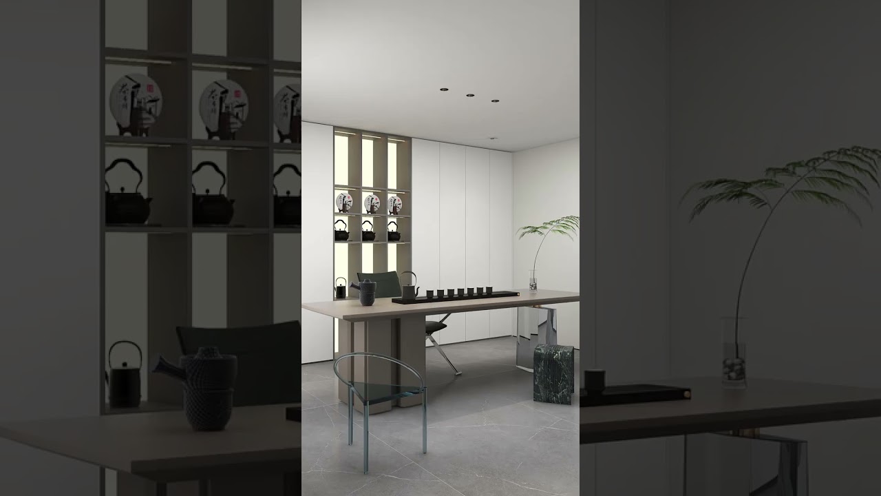 A combined study and tea room design creates a comfortable living  