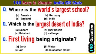 140 Simple India GK | India General Knowledge Questions and Answers | Simple GK Quiz in English