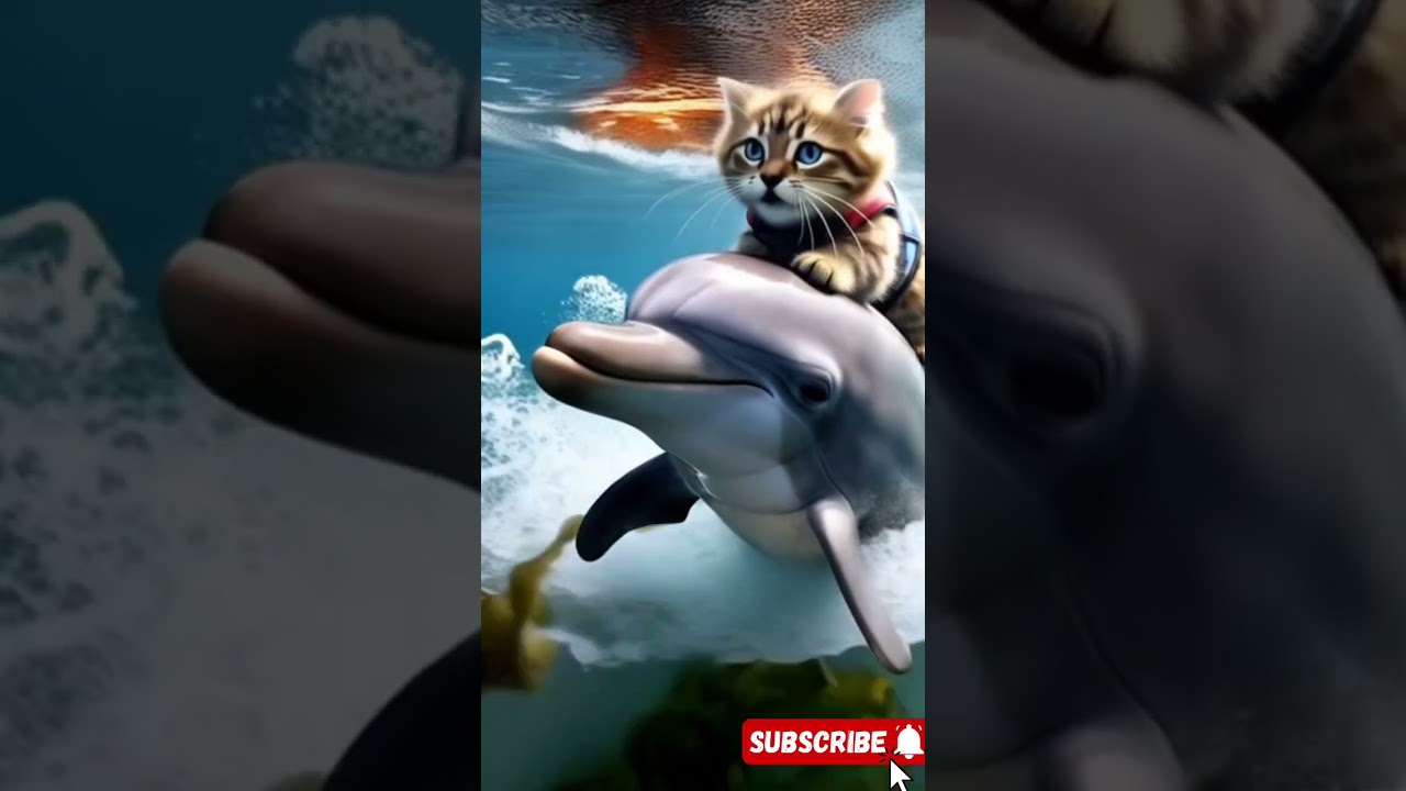 Viral Kitten Riding The Dolphin 
