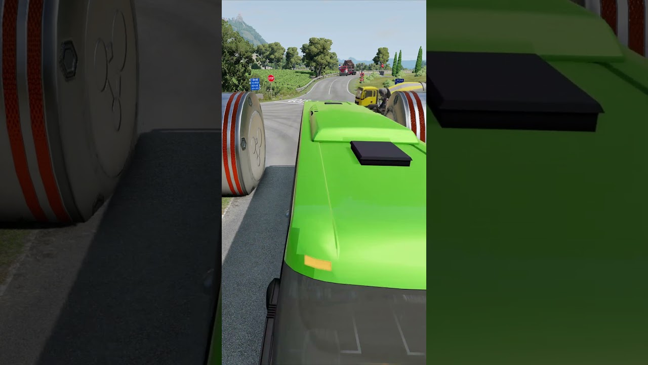 Long Buses & Logs Truck vs Hydraulic Crush - BeamNG.Drive 