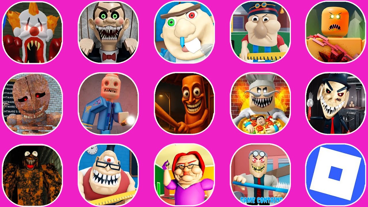 Roblox,Escape The Carnival of Terror!,Escape Mr Funny's ToyShop!,GRUMPY GRAN!,Escape Papa Pizza's...