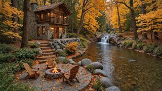 Cozy Autumn Riverside Cabin 🍂🔥 Soft Piano & Crackling Campfire Sounds for Deep Focus screenshot 5