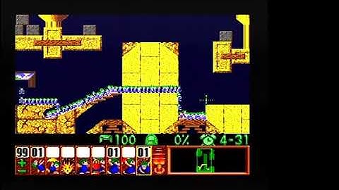 Lemmings SNES Tricky 23 From The Boundary Line 9901 points (99% (99/100) saved & 24 skills used