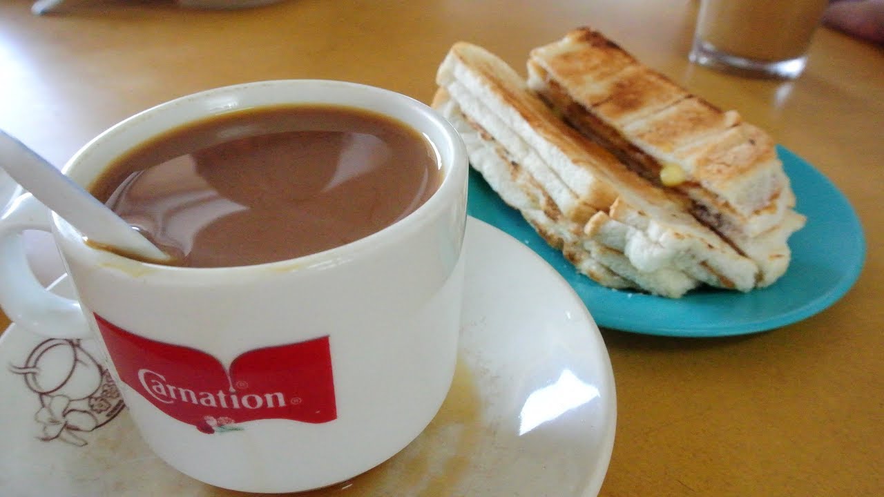 Hainan Coffee & Charcoal Toast Bread & Soft Boil Egg @ Pontian - Malaysia Street Food