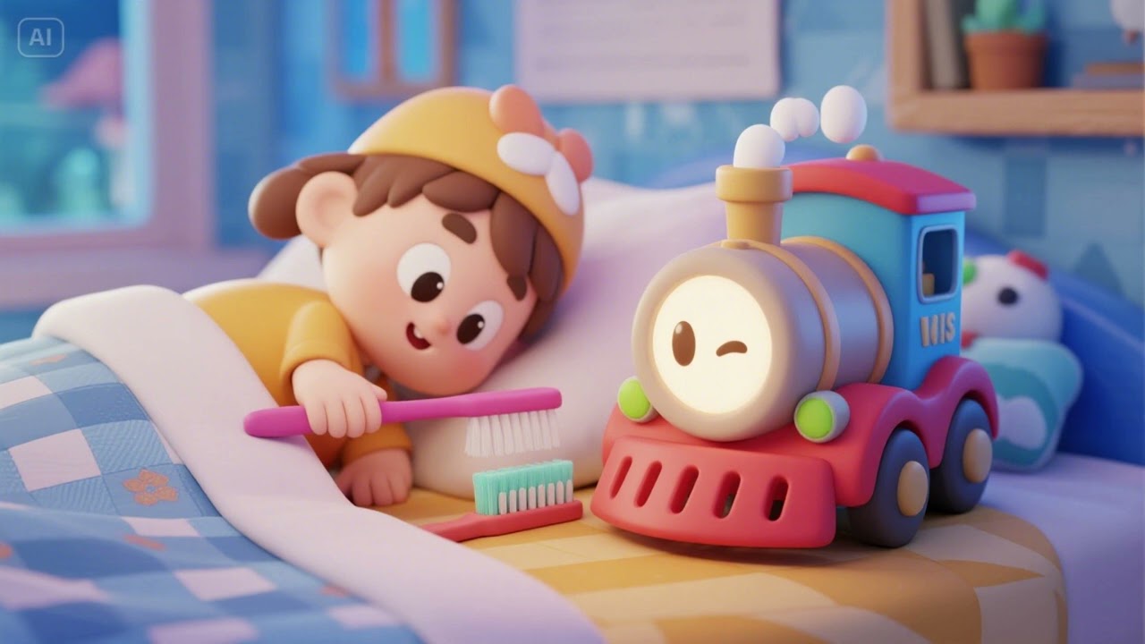 Brush Train Before Bedtime | Bedtime Routine & Toothbrushing Nursery Rhymes for Kids