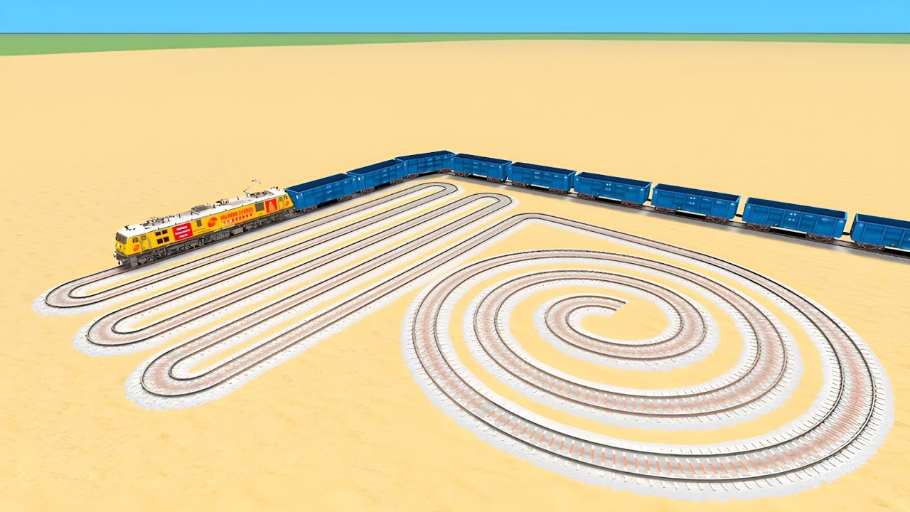 🐍TRAIN CROSSING SNAKE TRACK 360°AROUND😱 TRAIN MULTIPLE UTRUN CURVED ...