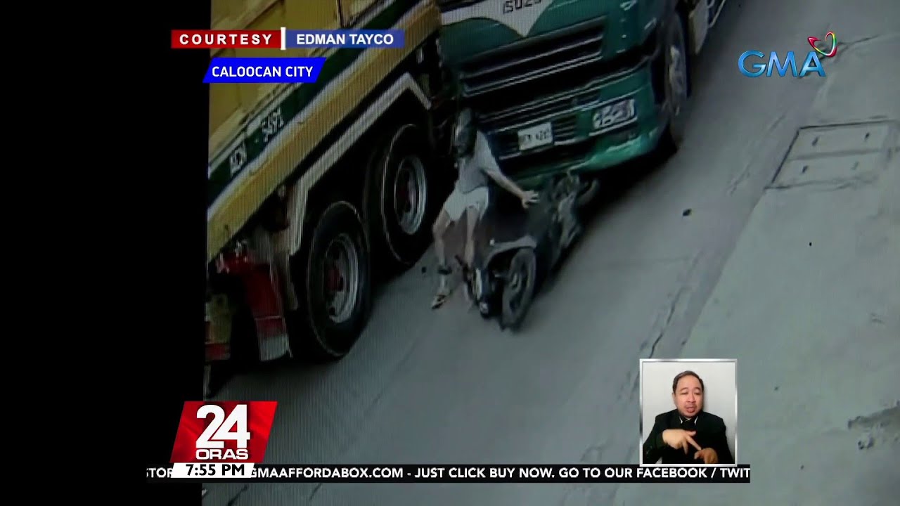 Babae patay nang araruhin ng truck ang sinasakyan niyang motorsiklo 1 sugatan  24 Oras