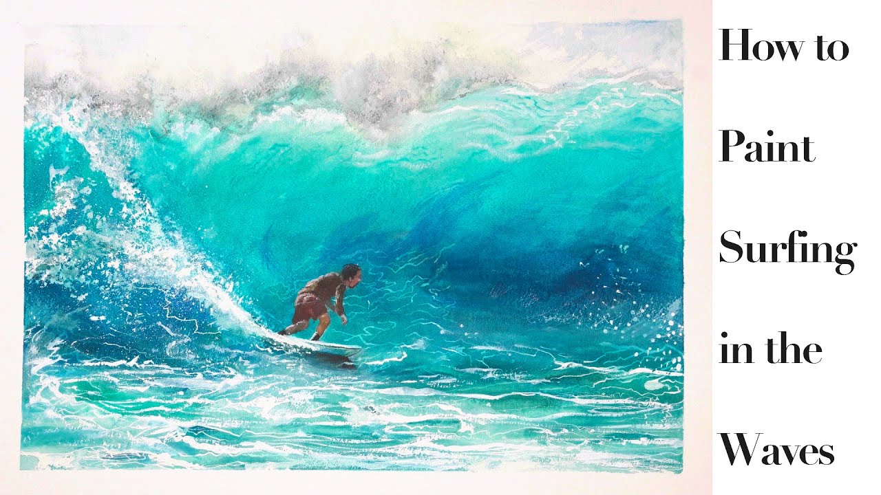 How to Paint Surfing in the Wave with Watercolor 바닷가 파도타기/수채화 🌊