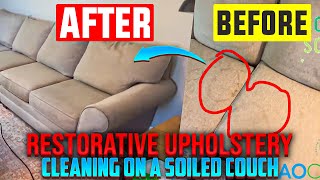 ⭐️Restorative upholstery cleaning on a soiled couch 🛋️ | for the WIN! 🏆 #upholstery #finefabrics 🍃