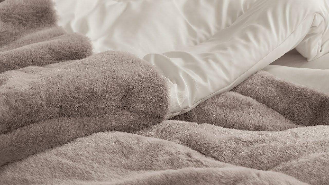 Opposites Attract - Coma Inducer® Oversized Comforter - Plush Brown Bear + Cooling Beige Cream