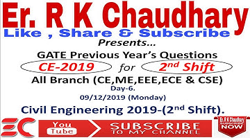 Day-6, Civil Engineering 2019, shift-2. Target GATE-2020, GATE Previous year questions.